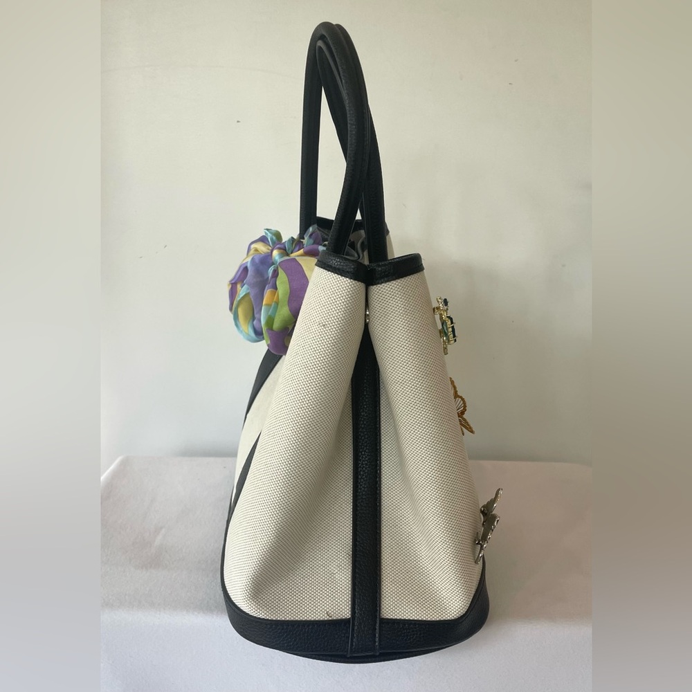 Custom Canvas & Leather Butterfly Tote, w/14 vintage brooches, strap, pouch - Picture 6 of 16